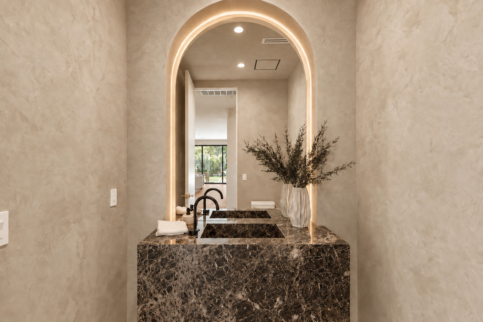 Stone vanity alcove by DG Builders